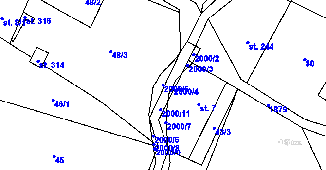 Parcela st. 2000/5 v KÚ Smrčí u Semil, Katastrální mapa