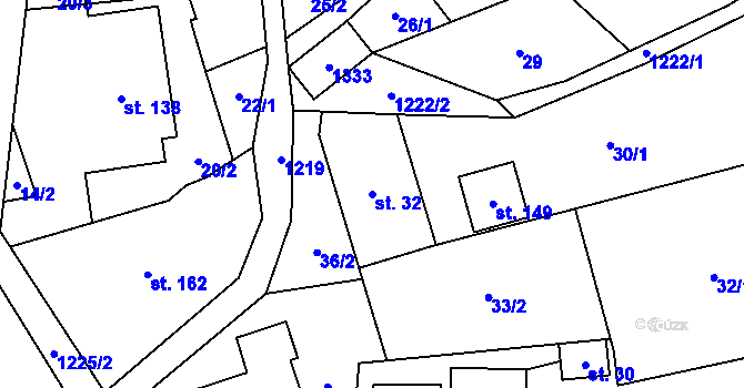 Parcela st. 32 v KÚ Záhoří u Semil, Katastrální mapa