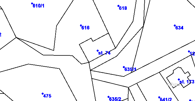 Parcela st. 74 v KÚ Záhoří u Semil, Katastrální mapa