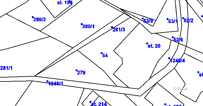 Parcela st. 54 v KÚ Záhoří u Semil, Katastrální mapa