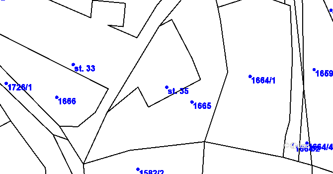 Parcela st. 35 v KÚ Zahrádka u Benešova, Katastrální mapa