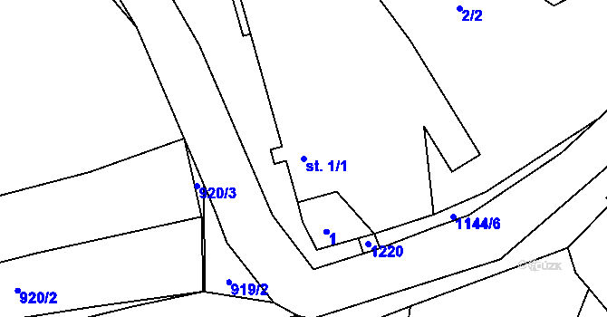 Parcela st. 1/1 v KÚ Hůrky u Zahrádky, Katastrální mapa