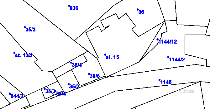 Parcela st. 15 v KÚ Hůrky u Zahrádky, Katastrální mapa