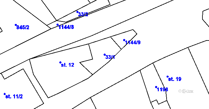Parcela st. 33/1 v KÚ Hůrky u Zahrádky, Katastrální mapa