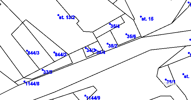 Parcela st. 34/4 v KÚ Hůrky u Zahrádky, Katastrální mapa