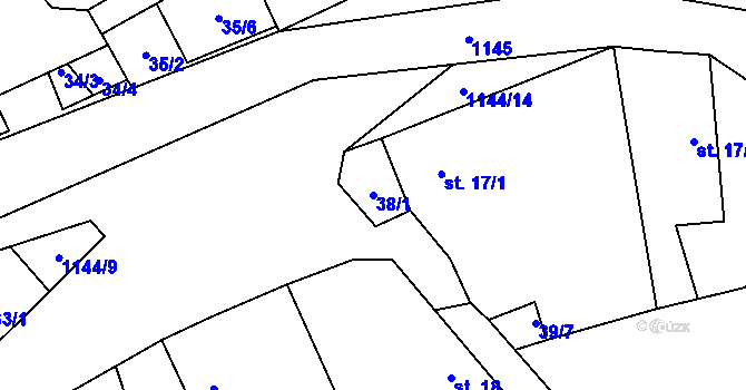Parcela st. 38/1 v KÚ Hůrky u Zahrádky, Katastrální mapa