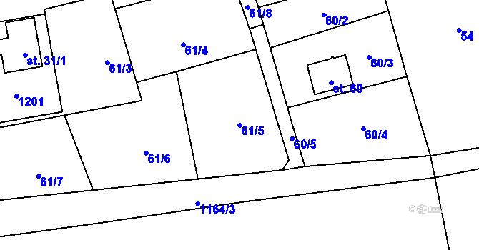 Parcela st. 61/5 v KÚ Hůrky u Zahrádky, Katastrální mapa