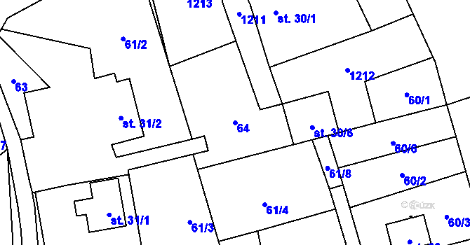 Parcela st. 64 v KÚ Hůrky u Zahrádky, Katastrální mapa