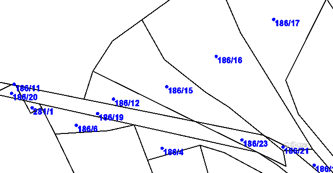 Parcela st. 186/15 v KÚ Hůrky u Zahrádky, Katastrální mapa