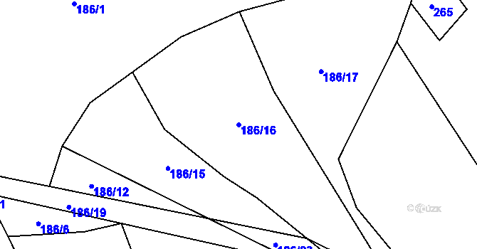 Parcela st. 186/16 v KÚ Hůrky u Zahrádky, Katastrální mapa
