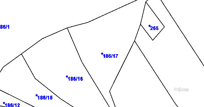 Parcela st. 186/17 v KÚ Hůrky u Zahrádky, Katastrální mapa
