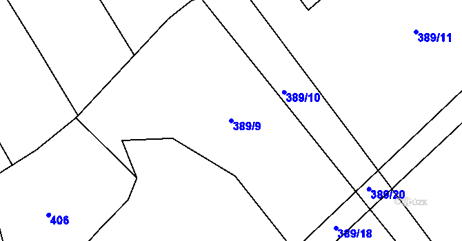 Parcela st. 389/9 v KÚ Hůrky u Zahrádky, Katastrální mapa