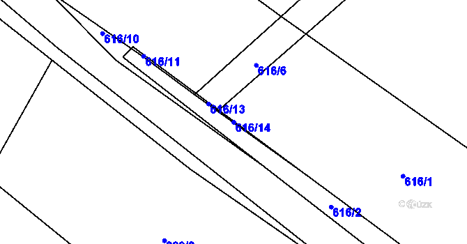 Parcela st. 616/14 v KÚ Hůrky u Zahrádky, Katastrální mapa