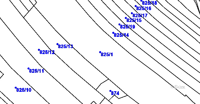 Parcela st. 825/1 v KÚ Hůrky u Zahrádky, Katastrální mapa
