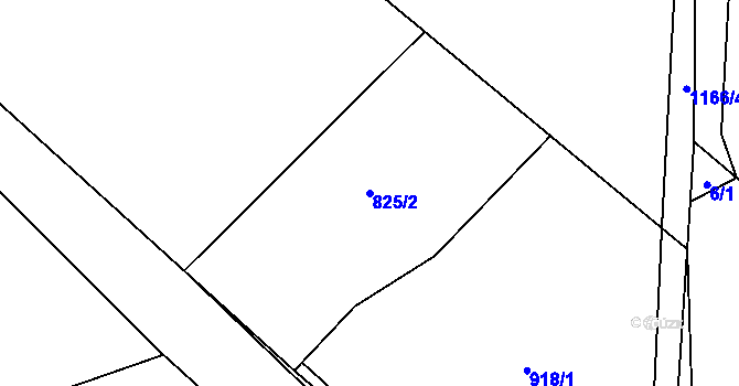 Parcela st. 825/2 v KÚ Hůrky u Zahrádky, Katastrální mapa