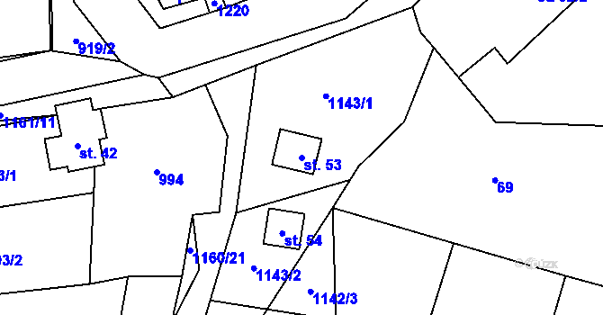 Parcela st. 53 v KÚ Hůrky u Zahrádky, Katastrální mapa