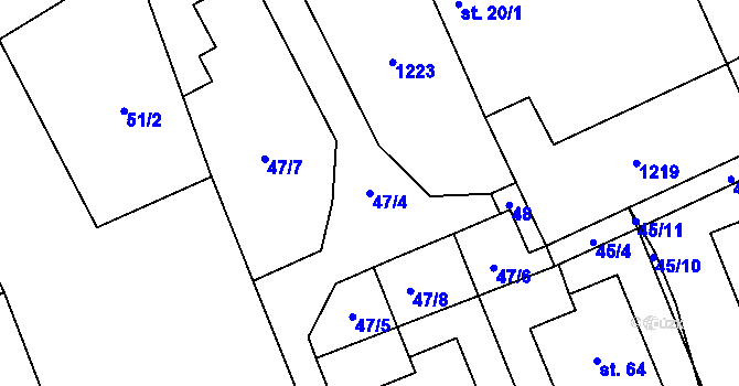 Parcela st. 47/4 v KÚ Hůrky u Zahrádky, Katastrální mapa