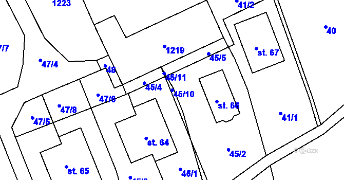 Parcela st. 45/10 v KÚ Hůrky u Zahrádky, Katastrální mapa