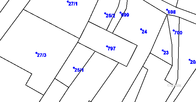 Parcela st. 13/3 v KÚ Mostice, Katastrální mapa