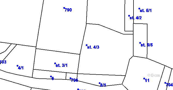 Parcela st. 4/3 v KÚ Mostice, Katastrální mapa