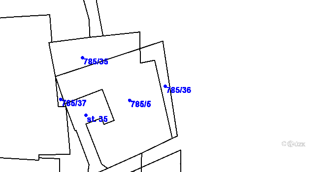 Parcela st. 785/36 v KÚ Zahrádka u Všerub, Katastrální mapa