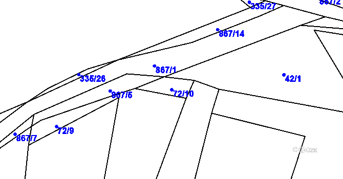 Parcela st. 72/10 v KÚ Zahrádka u Všerub, Katastrální mapa