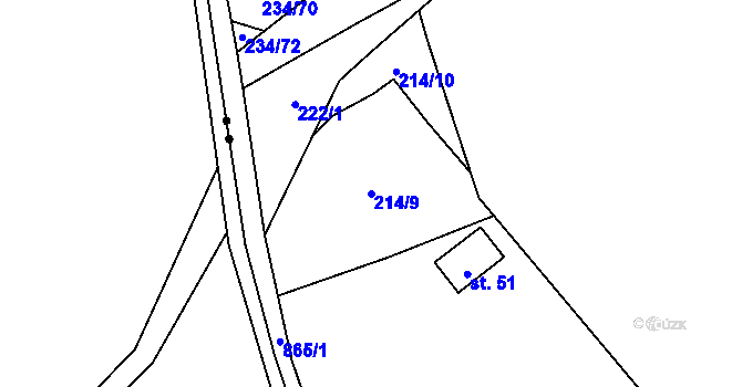 Parcela st. 214/9 v KÚ Zahrádka u Všerub, Katastrální mapa