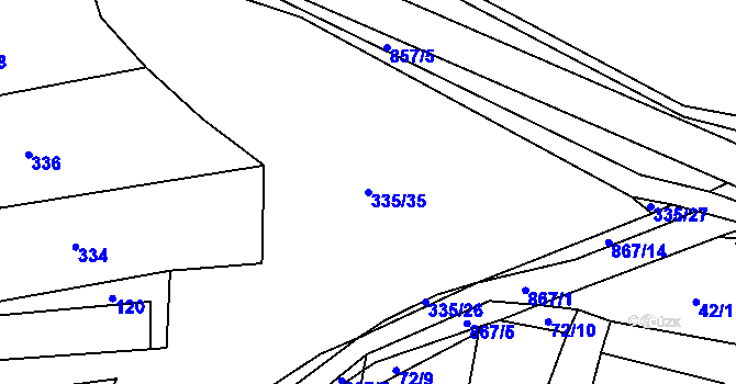 Parcela st. 335/35 v KÚ Zahrádka u Všerub, Katastrální mapa