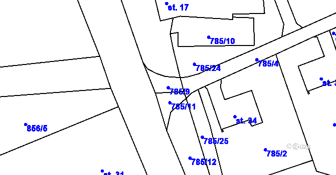 Parcela st. 785/9 v KÚ Zahrádka u Všerub, Katastrální mapa