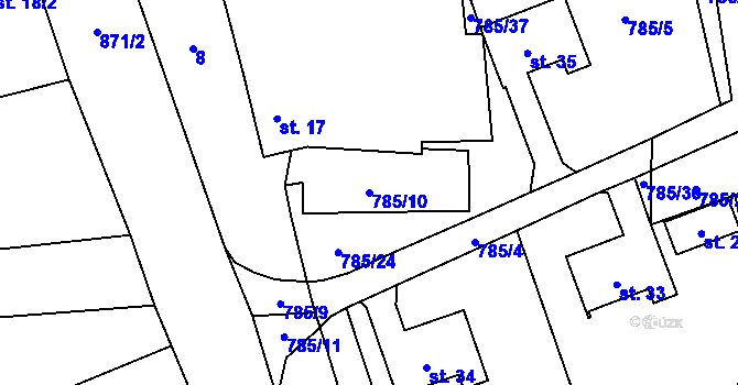 Parcela st. 785/10 v KÚ Zahrádka u Všerub, Katastrální mapa