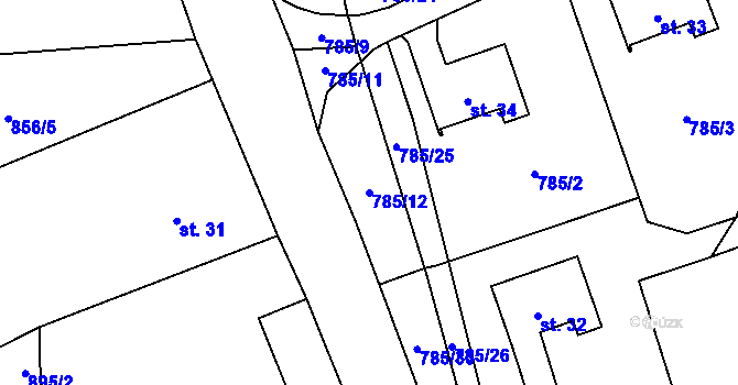 Parcela st. 785/12 v KÚ Zahrádka u Všerub, Katastrální mapa