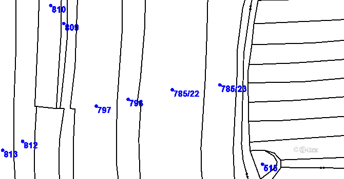 Parcela st. 785/22 v KÚ Zahrádka u Všerub, Katastrální mapa
