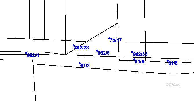 Parcela st. 862/5 v KÚ Zahrádka u Všerub, Katastrální mapa