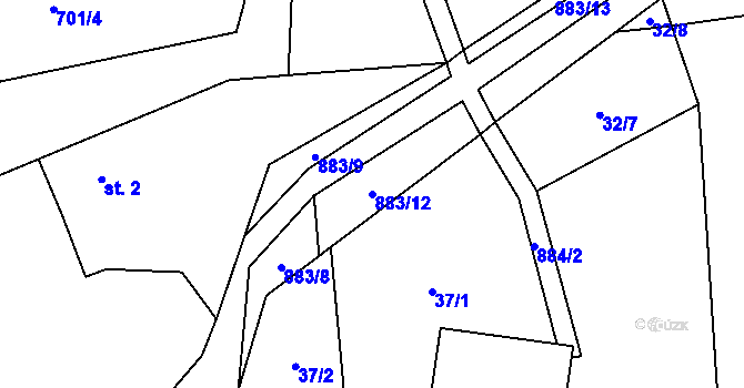 Parcela st. 883/12 v KÚ Zahrádka u Všerub, Katastrální mapa