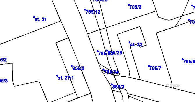 Parcela st. 785/33 v KÚ Zahrádka u Všerub, Katastrální mapa