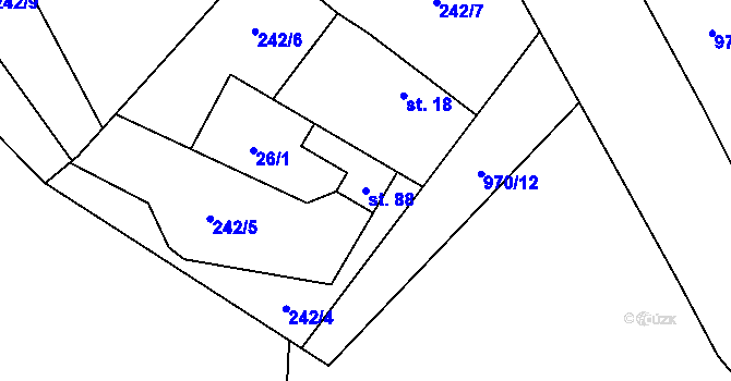 Parcela st. 88 v KÚ Zahrádka na Moravě, Katastrální mapa