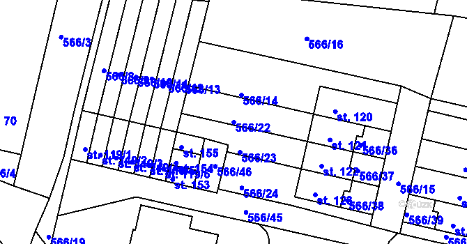Parcela st. 566/22 v KÚ Zahrádky, Katastrální mapa