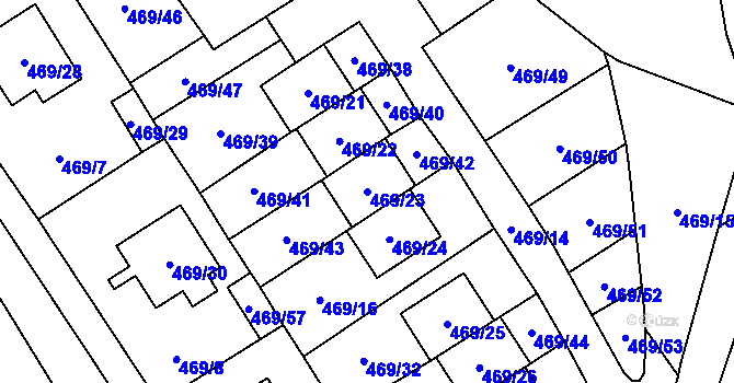 Parcela st. 469/23 v KÚ Zahrádky u České Lípy, Katastrální mapa