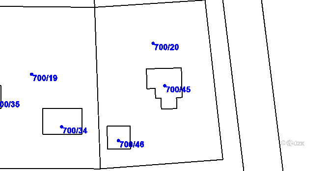 Parcela st. 700/45 v KÚ Zahrádky u České Lípy, Katastrální mapa