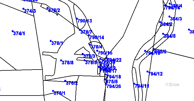 Parcela st. 790/15 v KÚ Zahrádky u České Lípy, Katastrální mapa