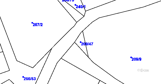 Parcela st. 209/47 v KÚ Záchlumí u Stříbra, Katastrální mapa