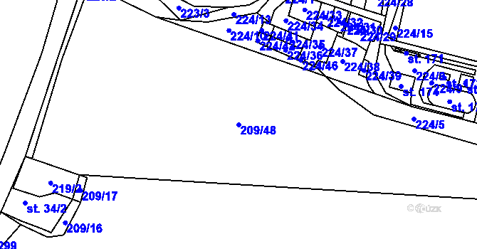 Parcela st. 209/48 v KÚ Záchlumí u Stříbra, Katastrální mapa