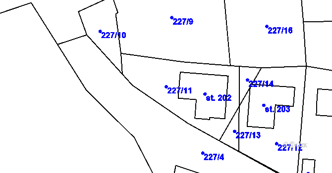 Parcela st. 227/11 v KÚ Záchlumí u Stříbra, Katastrální mapa
