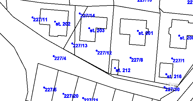 Parcela st. 227/12 v KÚ Záchlumí u Stříbra, Katastrální mapa