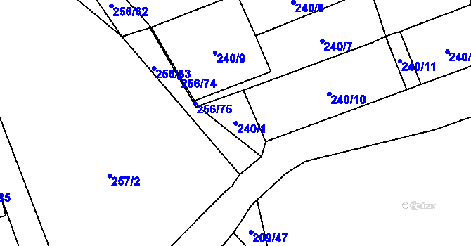 Parcela st. 240/1 v KÚ Záchlumí u Stříbra, Katastrální mapa