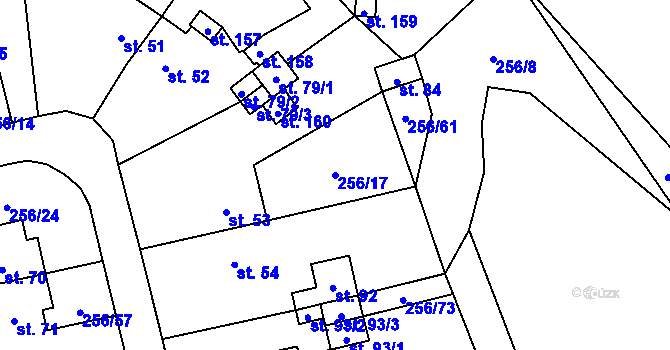 Parcela st. 256/17 v KÚ Záchlumí u Stříbra, Katastrální mapa