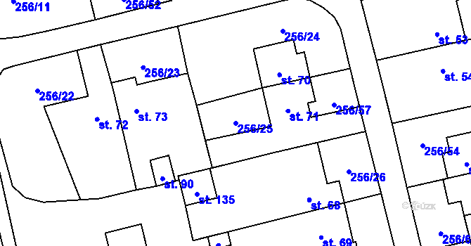 Parcela st. 256/25 v KÚ Záchlumí u Stříbra, Katastrální mapa