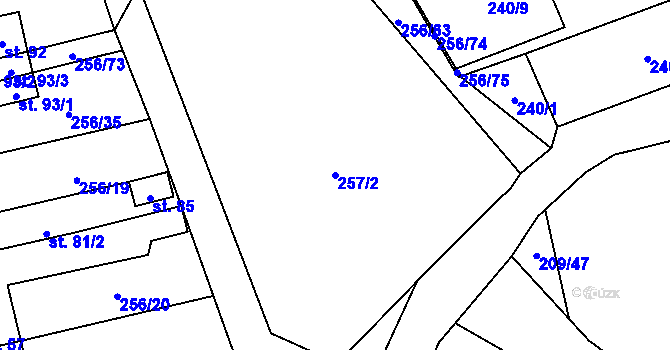 Parcela st. 257/2 v KÚ Záchlumí u Stříbra, Katastrální mapa