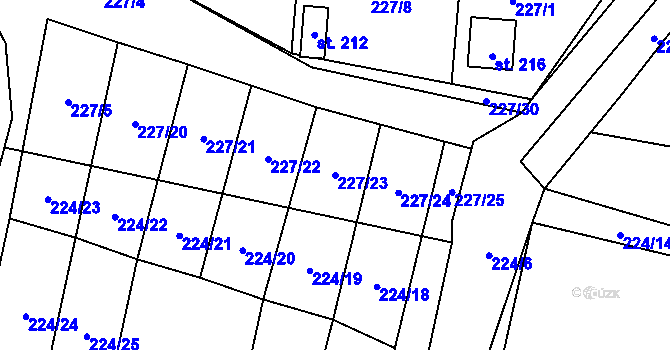 Parcela st. 227/23 v KÚ Záchlumí u Stříbra, Katastrální mapa