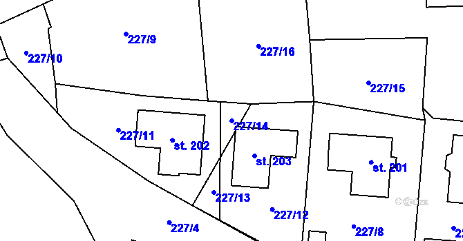 Parcela st. 227/14 v KÚ Záchlumí u Stříbra, Katastrální mapa